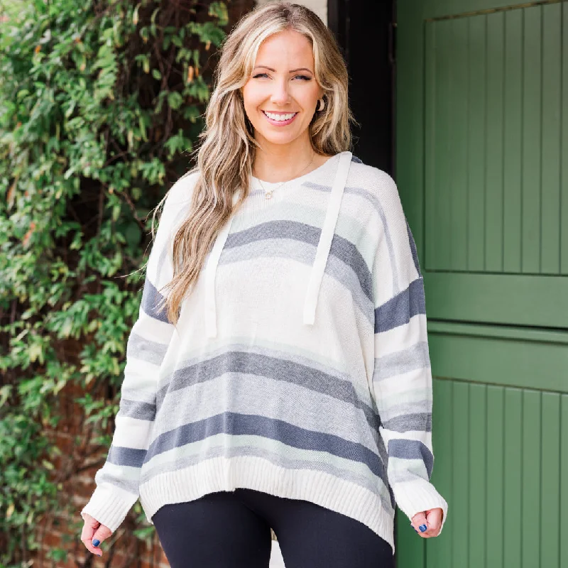 Winter Cozy Striped Sweater, Ivory-Sage