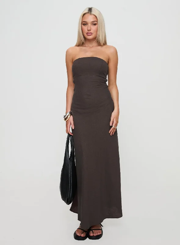 Yahir Strapless Maxi Dress Brown