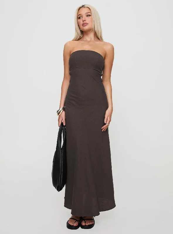 Yahir Strapless Maxi Dress Brown