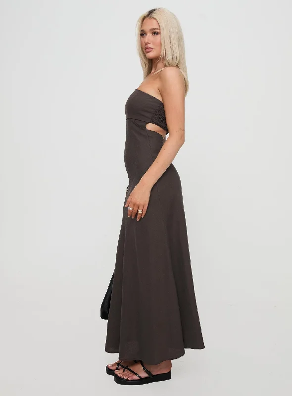 Yahir Strapless Maxi Dress Brown