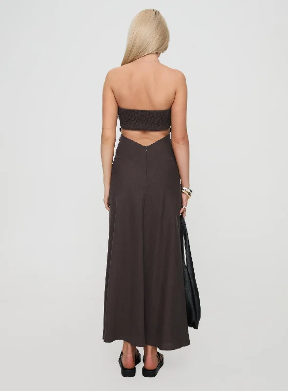 Yahir Strapless Maxi Dress Brown