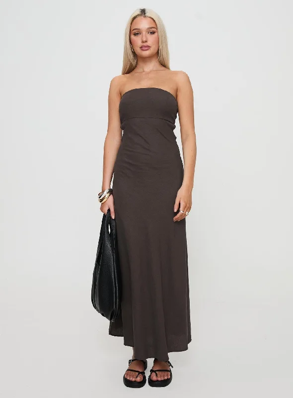 Yahir Strapless Maxi Dress Brown