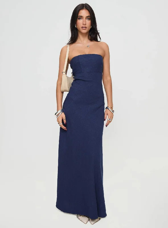 Yahir Strapless Maxi Dress Navy Petite