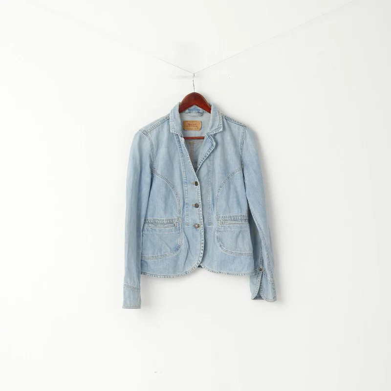 Levi's For Girls Women M Denim Jacket Blue Cotton Fit Single Breasted Blazer Top