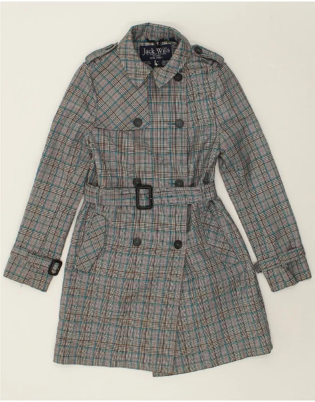 JACK WILLS Womens Trench Coat UK 6 XS Grey Check Polyester