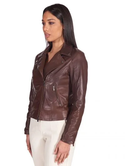 Women Dark Brown Biker Fashion Leather Jacket