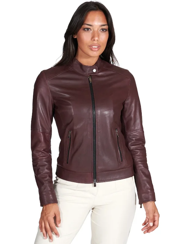 Women Slim Fit Biker Brown Leather Jacket