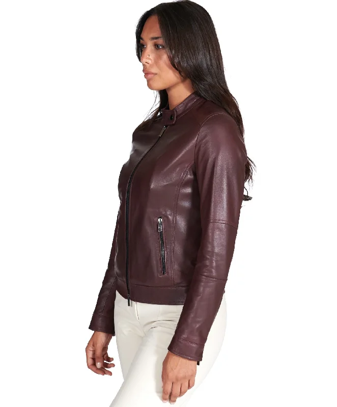 Women Slim Fit Biker Brown Leather Jacket