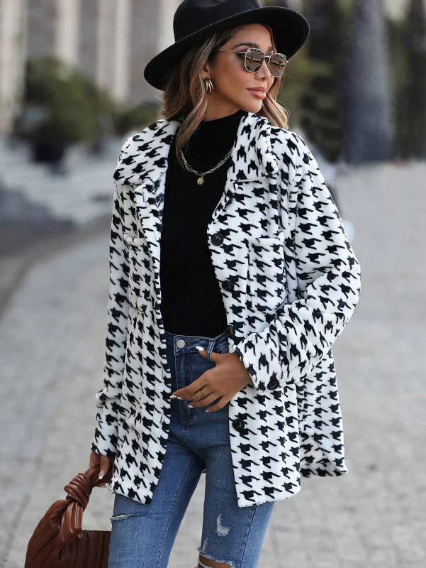 FZ Women's Plush Loose Houndstooth Jacket