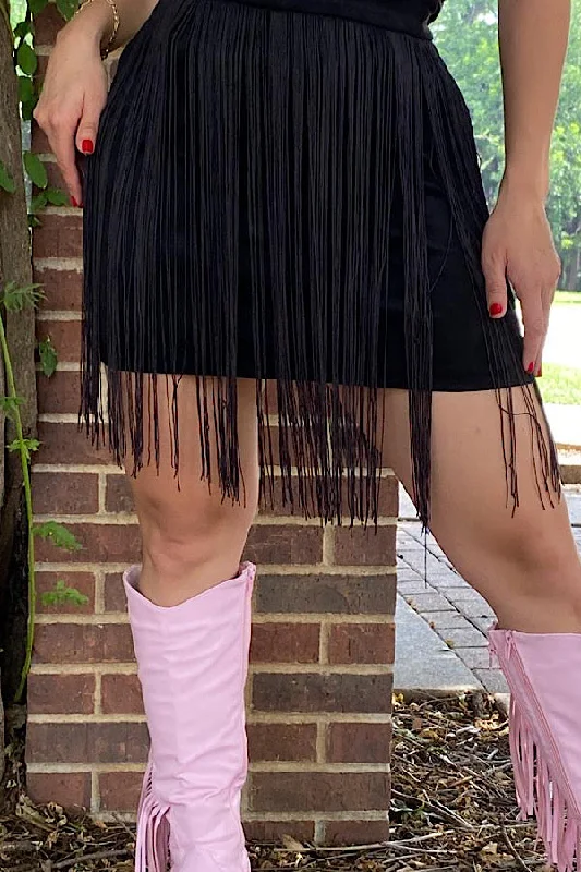 BQ13304  Black skirt w/fringe tassels IS17