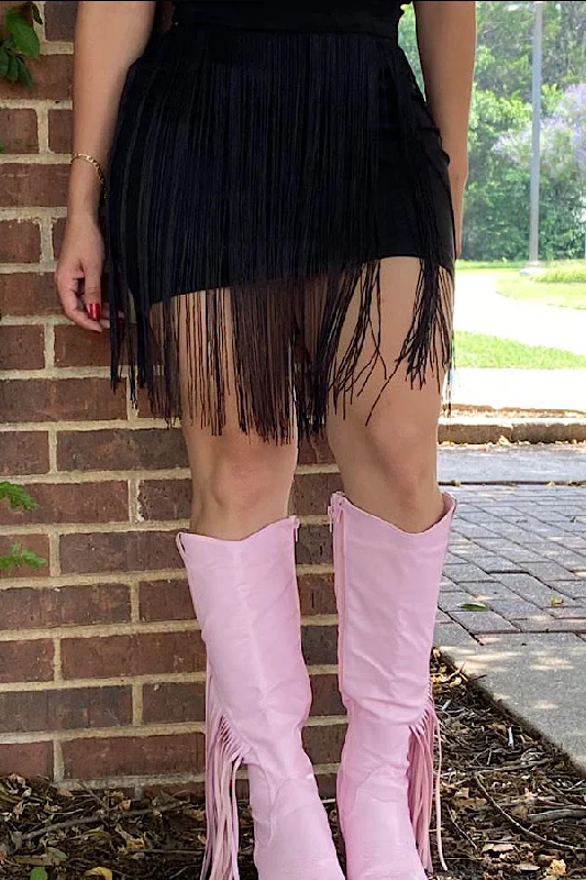 BQ13304  Black skirt w/fringe tassels IS17