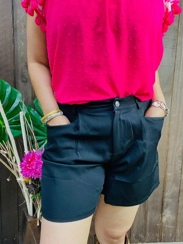 BQ14633-1 Black solid color w/pocket for women shorts IS12