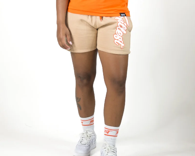 Cursive Women Trillest Shorts - Cream/White/Orange