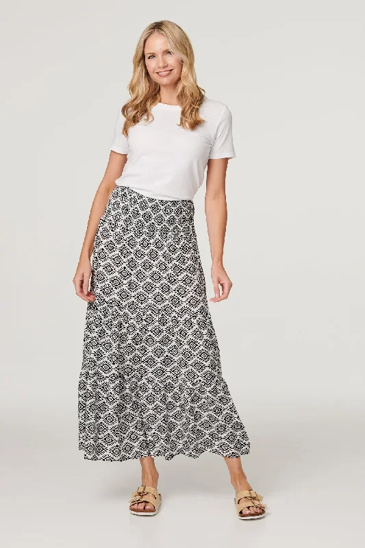 Geo Print High Waist Maxi Skirt