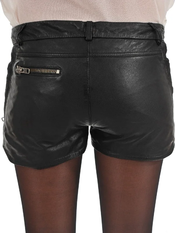 Women's Leather Shorts with Button and Zipper Details WH02