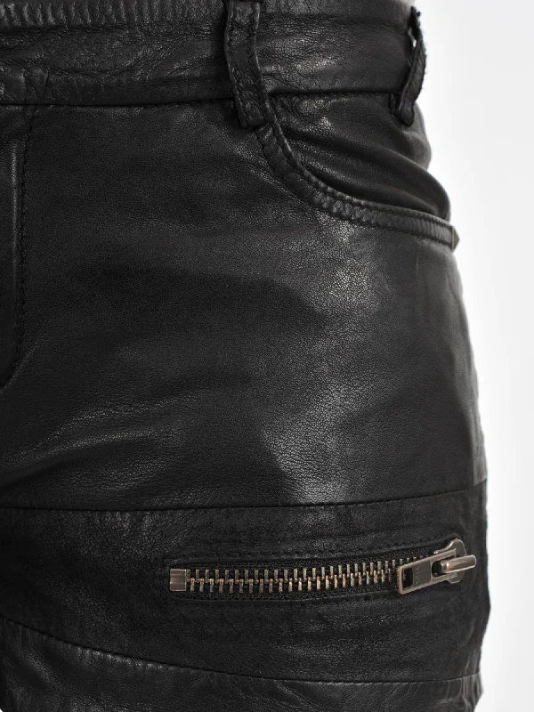 Women's Leather Shorts with Button and Zipper Details WH02