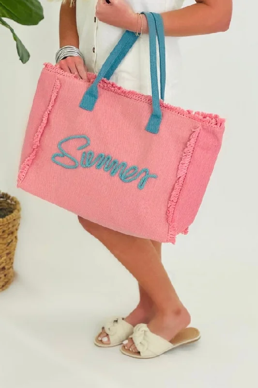 Pink Summer Letter Fringe Tote