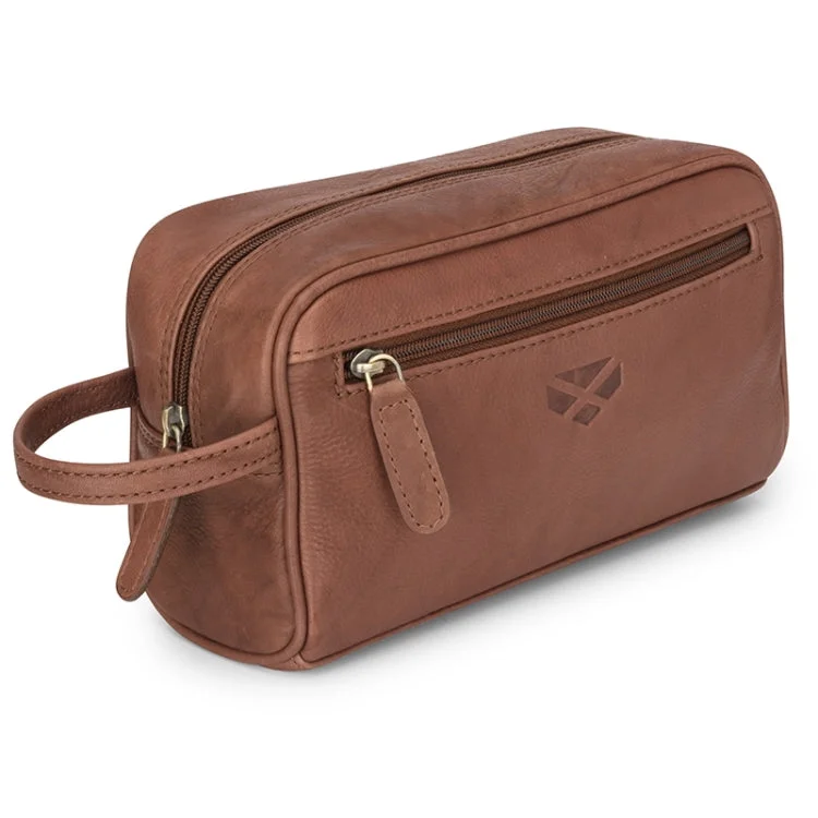 Hoggs of Fife Monarch Leather Wash Bag - Hazelnut