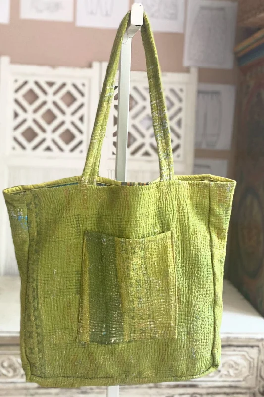 Grass Green Medium Kantha Tote