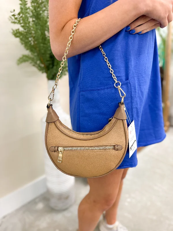 Tan Half Moon Handbag