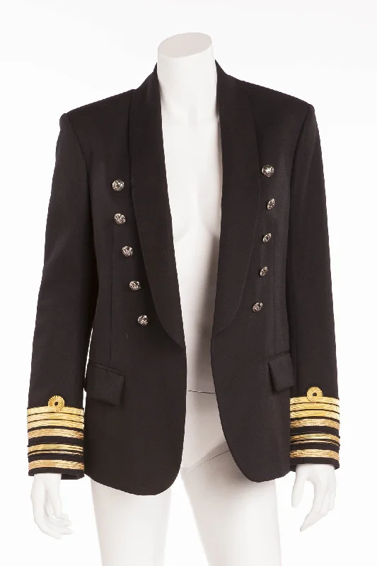 women's blazers that are suitable for pairing with dresseswomen's blazers that are suitable for pairing with dressesBalmain - Black Blazer Silver Buttons Gold Trim  - FR 40