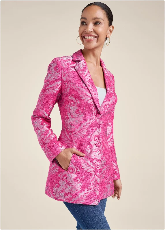 women's blazers for semi-formal eventswomen's blazers for semi-formal eventsJacquard Paisley Blazer - Pink & Silver