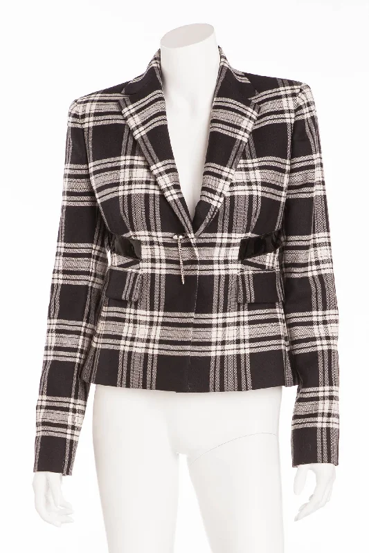 women's blazers that are fast-dryingwomen's blazers that are fast-dryingVersace - Patent Leather Trim Plaid Wool Twill Blazer  - IT 42