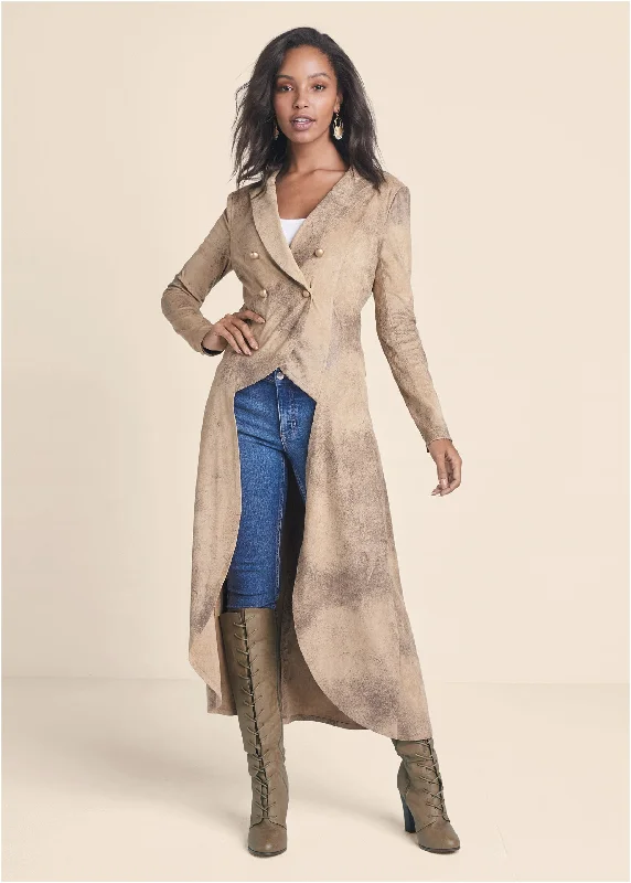 women's blazers with three-quarter sleeveswomen's blazers with three-quarter sleevesHigh-Low Faux-Suede Blazer - Brown Multi