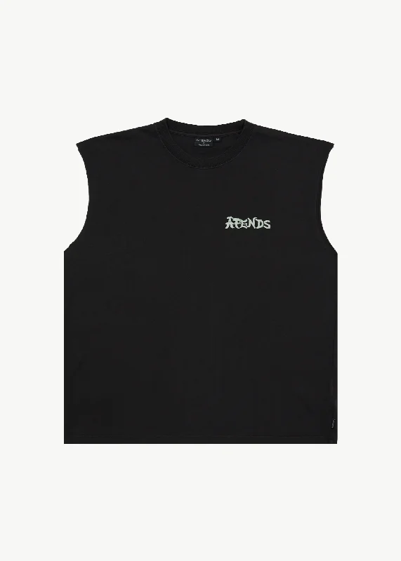 Cotton blend – Mix of cotton and synthetic fabrics for softness and durabilityCotton blend – Mix of cotton and synthetic fabrics for softness and durabilityAFENDS Mens Destroyer - Sleeveless Tee - Stone Black