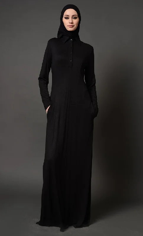 Long sleeve hoodie – Classic long-sleeve style hoodieLong sleeve hoodie – Classic long-sleeve style hoodieCollared Everyday Wear Basic Kids Abaya Dress - Black